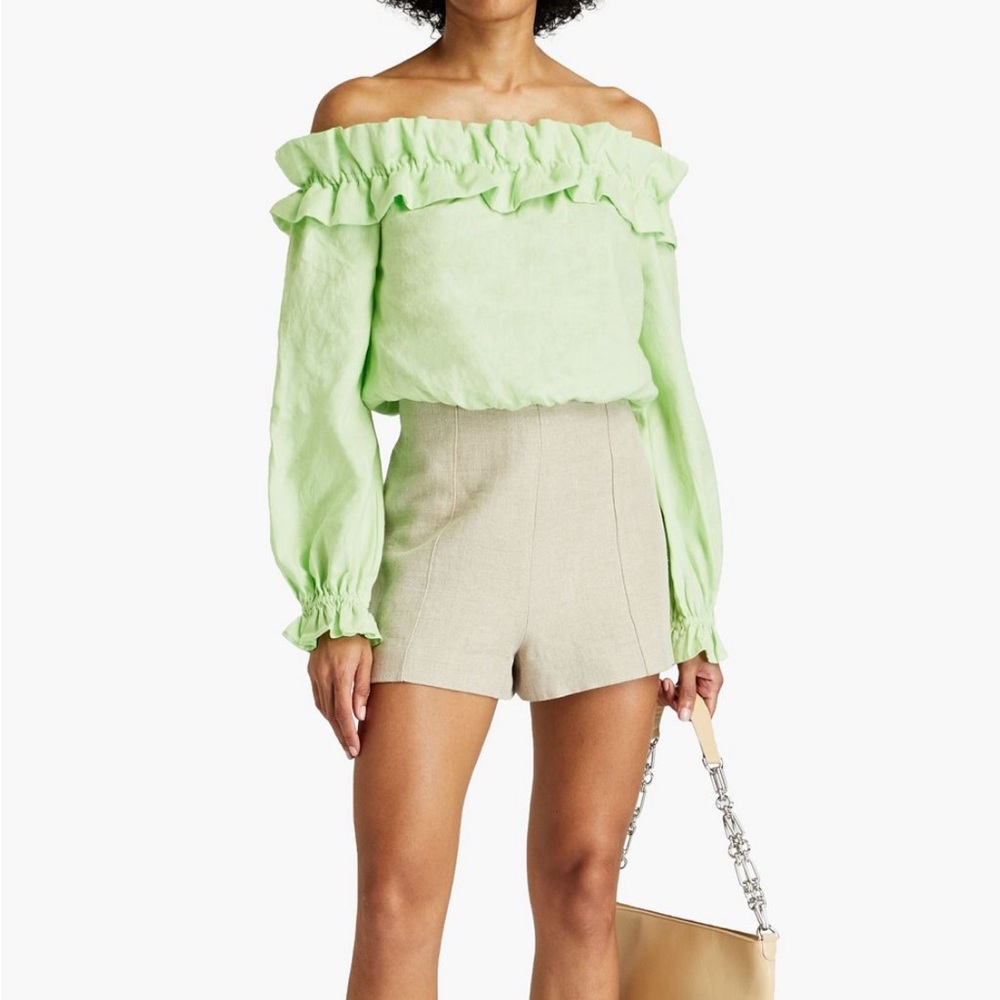 Cala Off-The-Shoulder Linen Top - Neo Mint